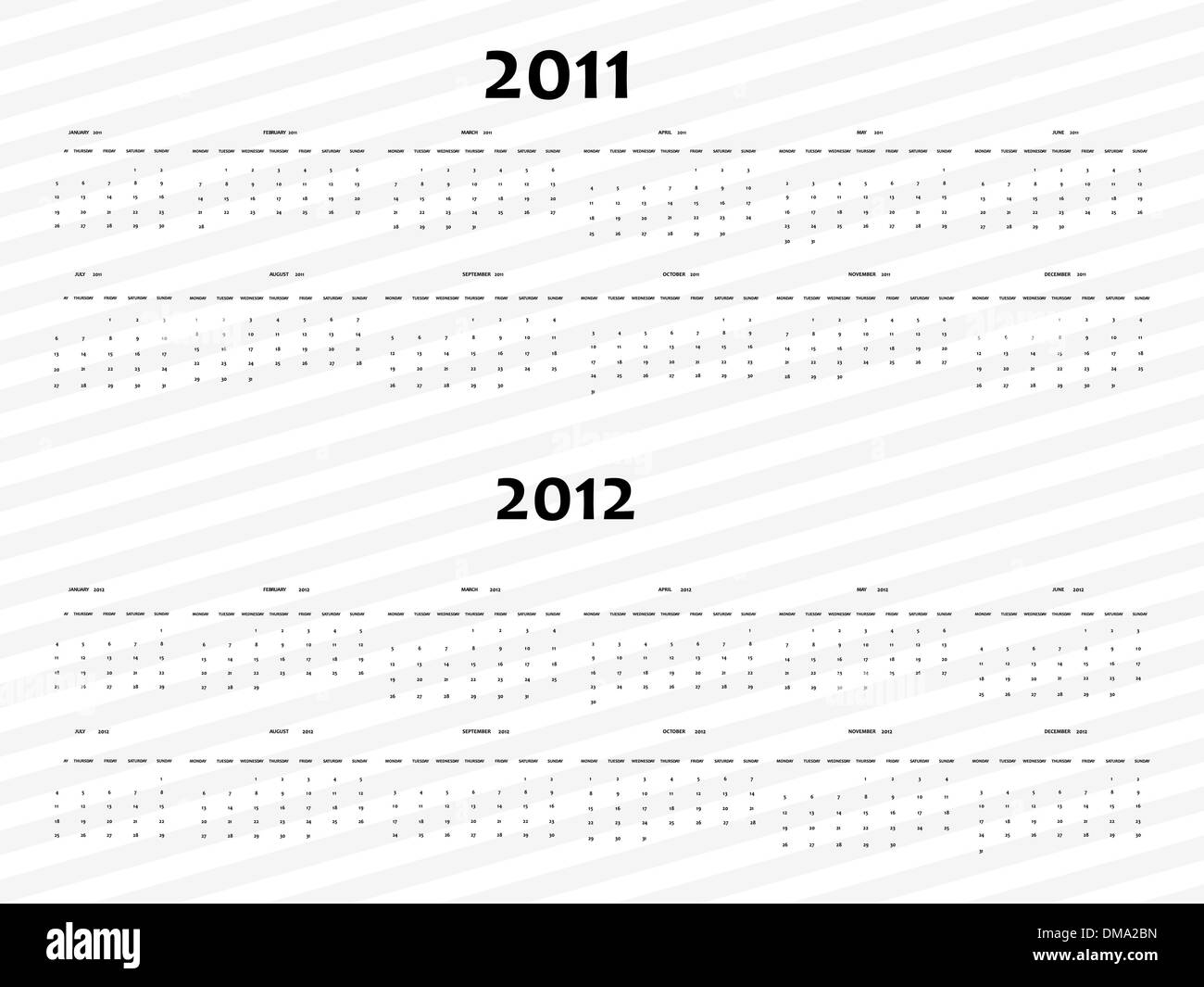 einfacher Kalender für 2011 und 2012 Stock Vektor