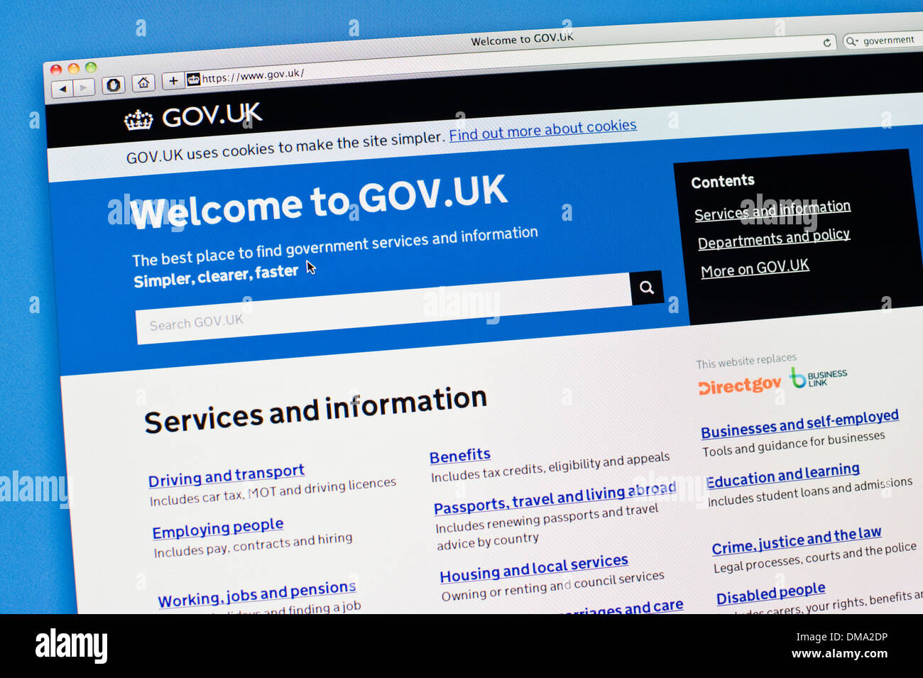 Website der Regierung des Vereinigten Königreichs Stockfoto