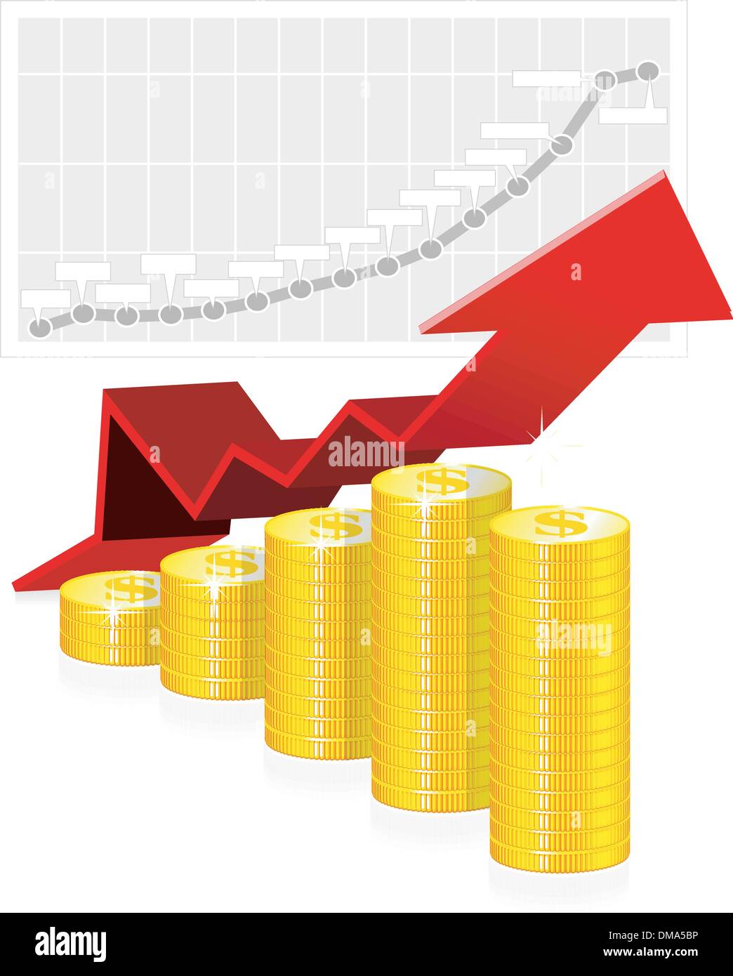 Vektor-Illustration von Business-Grafik mit Münzen Stock Vektor