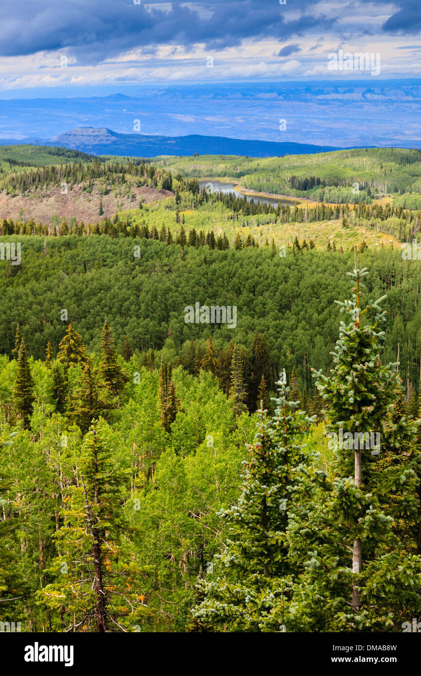 Westlich von Grand Mesa National Forest und Grand Mesa Seen bis Colorado National Monument und Black Ridge Wilderness, USA anzeigen Stockfoto