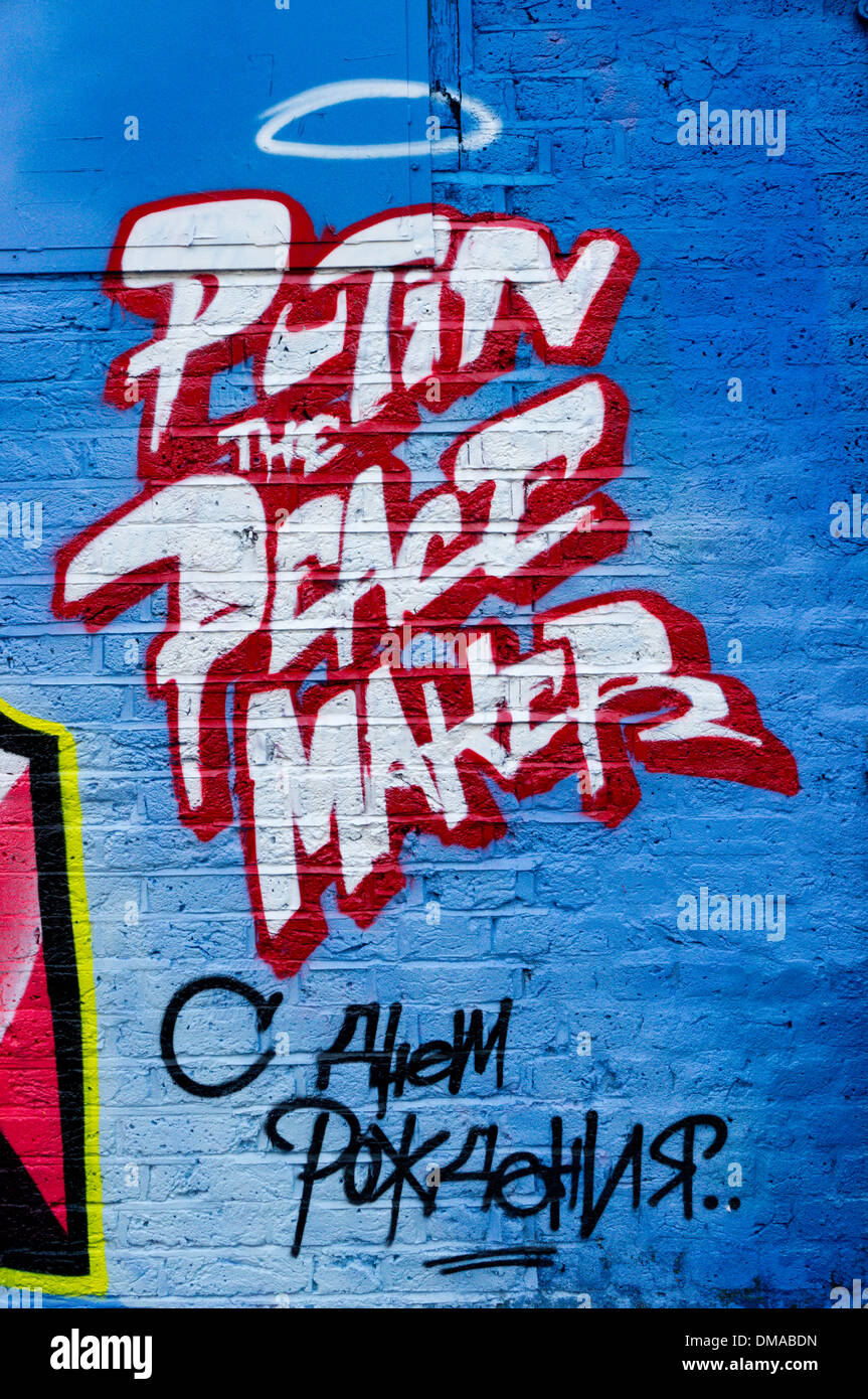 Putin die Peace Maker Graffiti in Whitechapel, London. Stockfoto