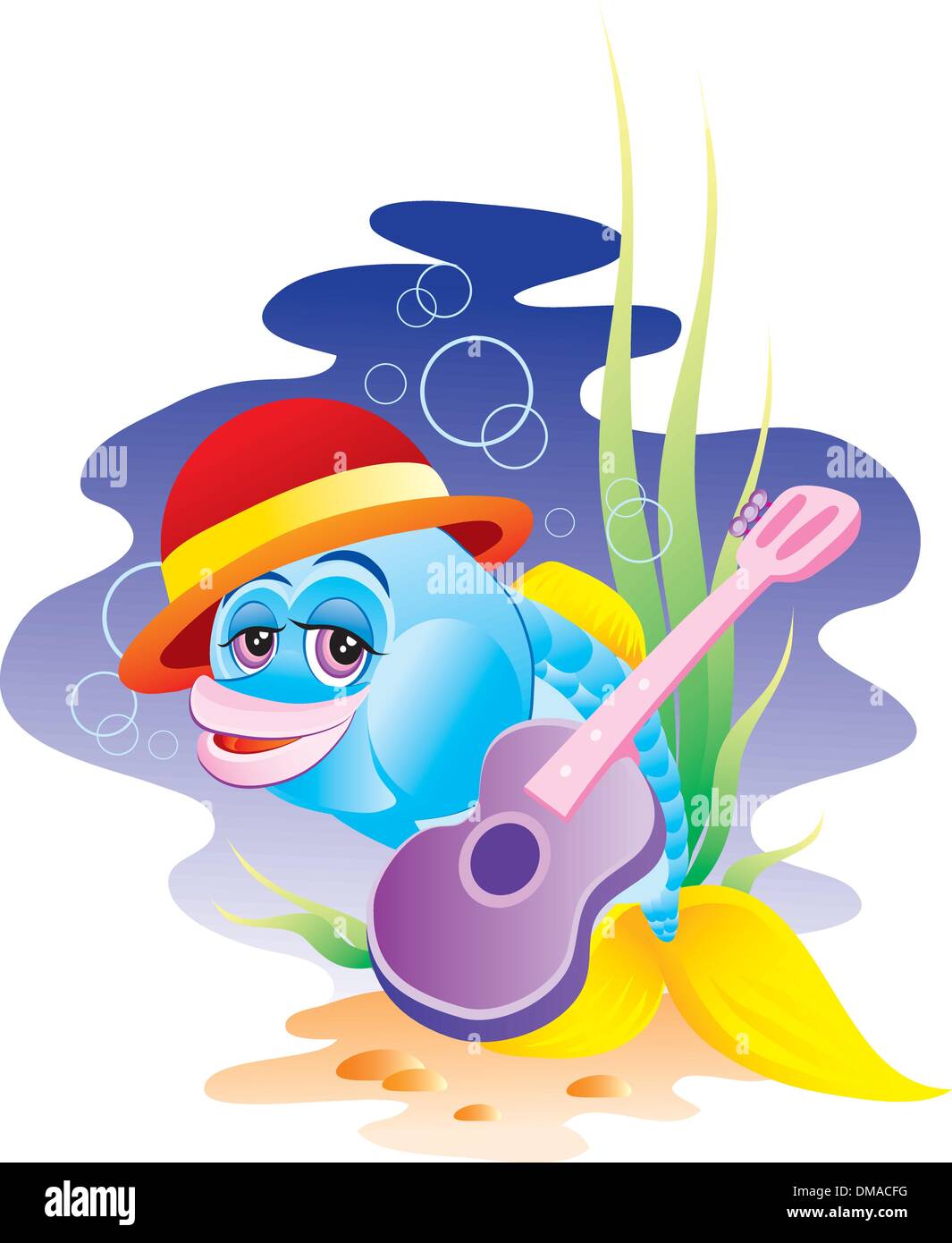 Kleine Fische mit einer Gitarre Stock Vektor