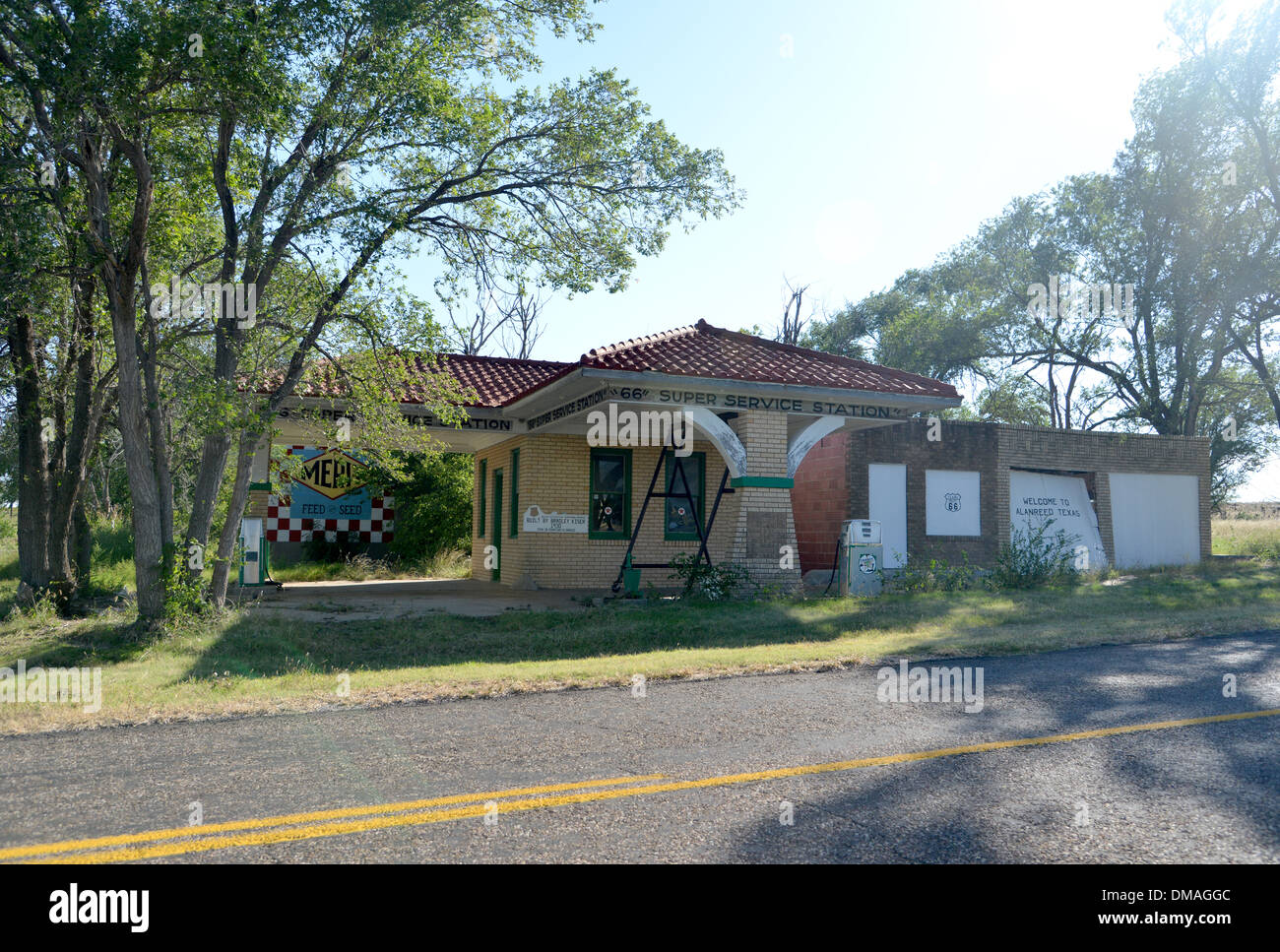 Alanreed, Texas, 1930 Tankstelle (erbaut von Bradley Kiser) auf der alten Route 66 Stockfoto