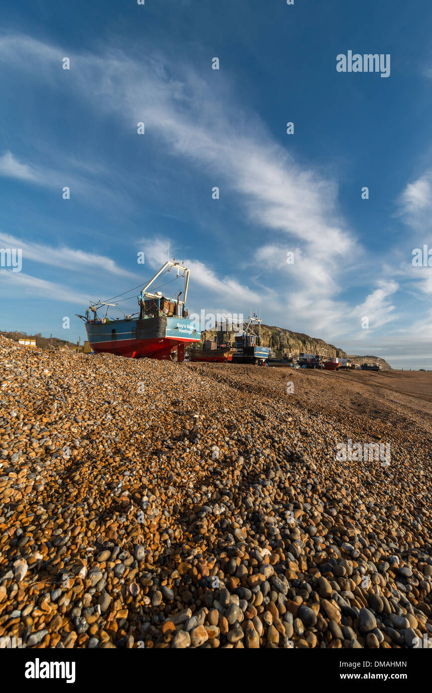 Angelboote/Fischerboote Stade Strand Hastings Altstadt Stockfoto