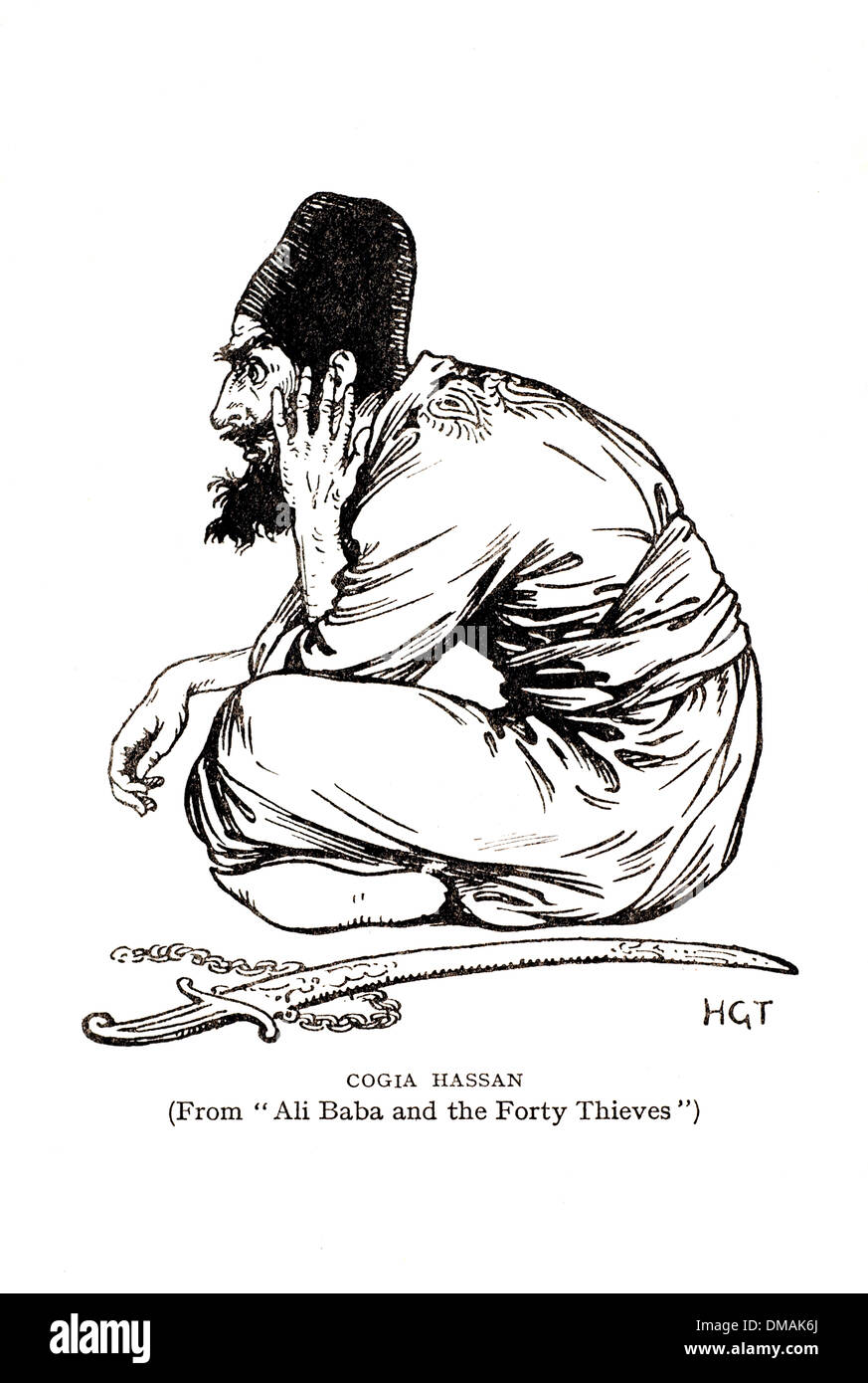 Vintage Illustration Ali Baba und die vierzig Räuber Archivierung Zeitdokument Stockfoto