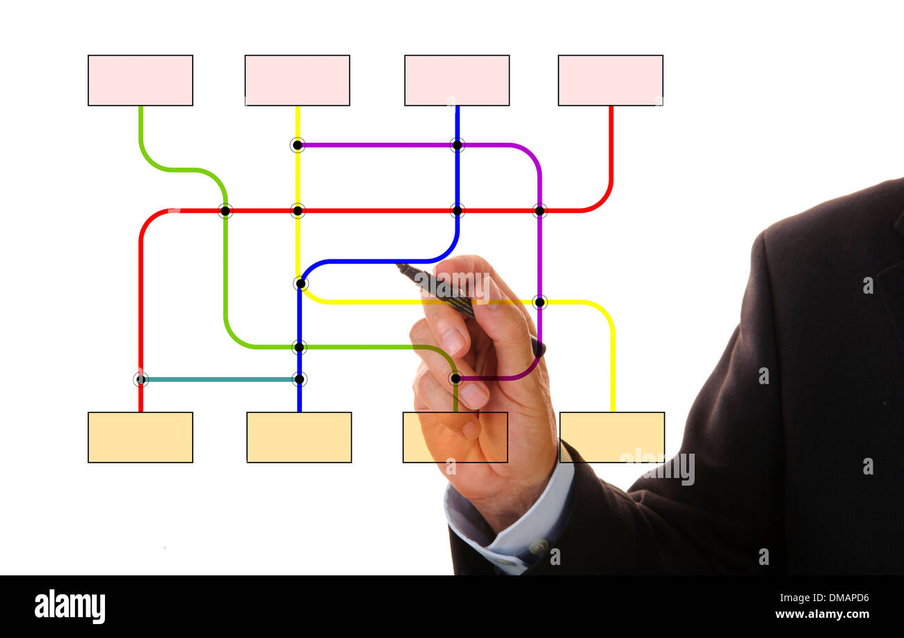 Geschäftsmann zeigt leere Flussdiagramm für Ihren individuellen text Stockfoto