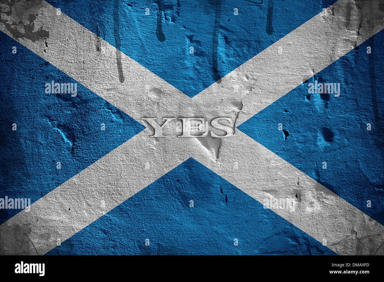 Flagge von Schottland mit Grunge Texturen überlagert. Stockfoto