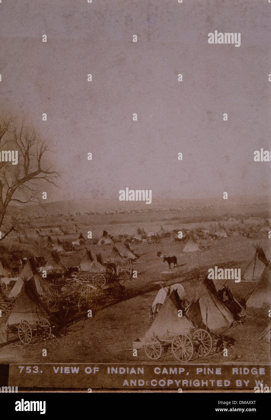 Native American Indianerlager am Agentur Pine Ridge, South Dakota, ca. 1891 Stockfoto