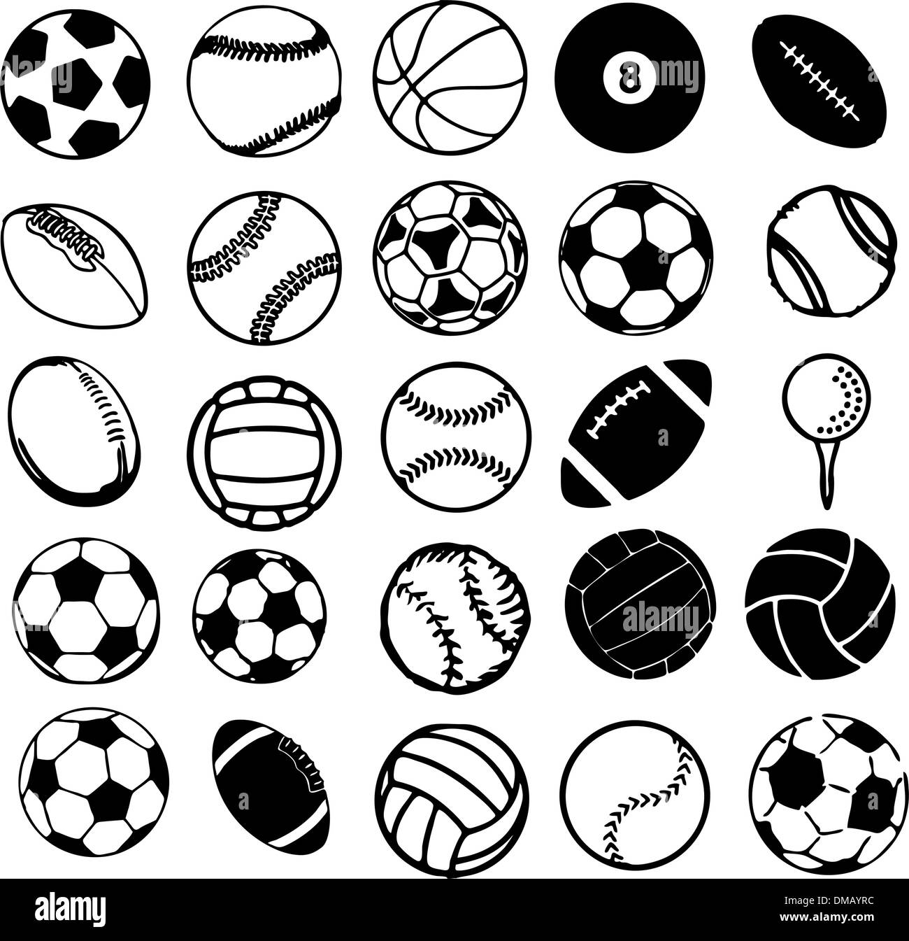Set Kugel Sport Symbole Symbole Comic-Vektor-illustration Stock Vektor