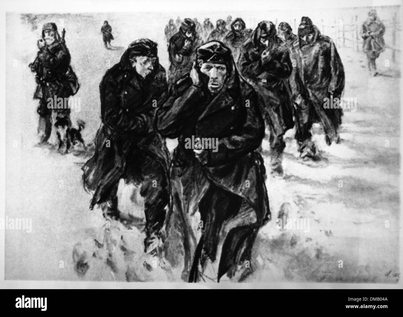 Deutsche Truppen Einfrieren im russischen Winter, Zweiter Weltkrieg, "Nach Osten" oder "im Osten", Skizze vom russischen Künstler, Nikolai Stockfoto