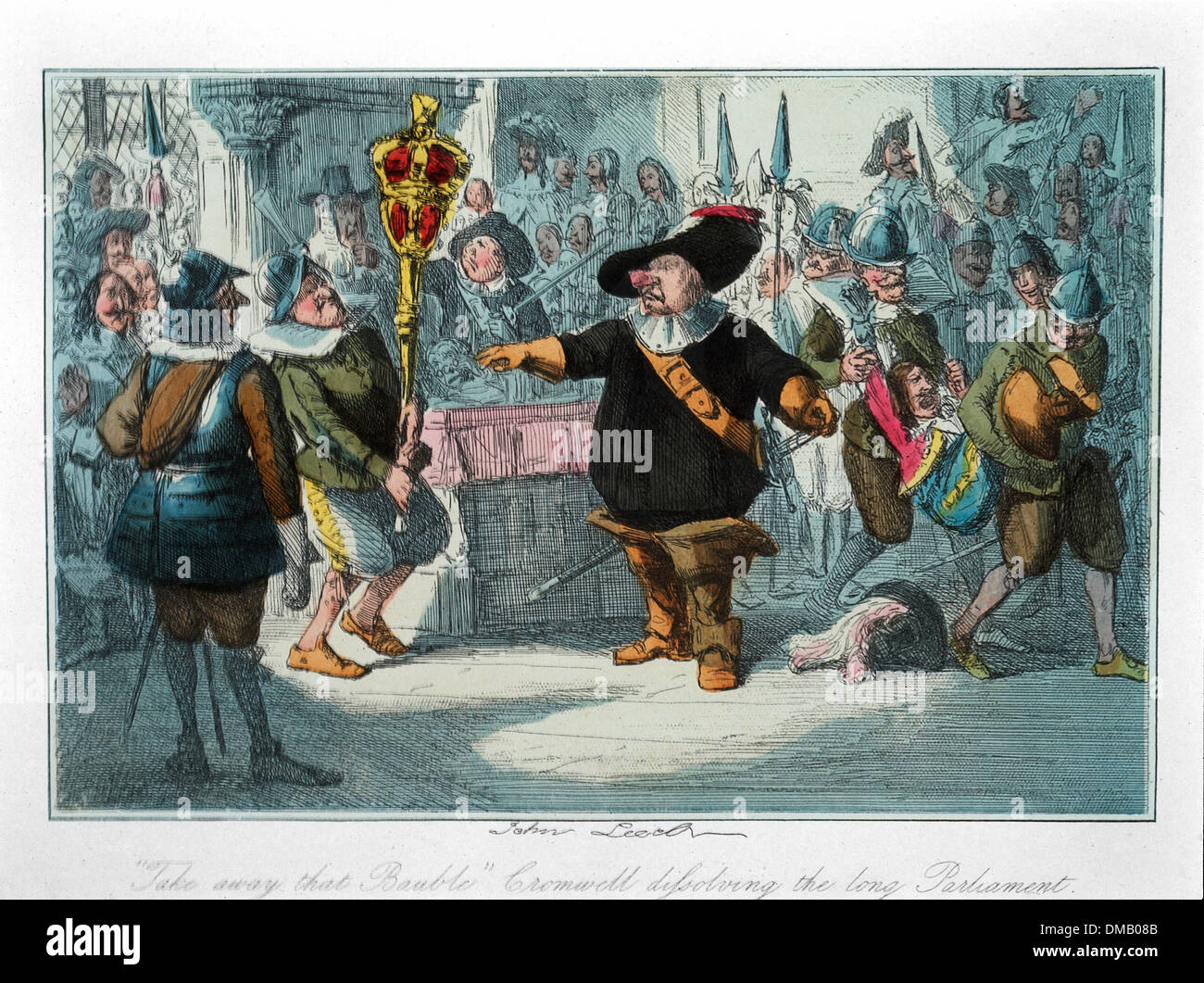 Take Away, Christbaumkugel, Cromwell auflösen, das lange Parlament, Comic-Geschichte von England, Radierung von John Leech, 1850 gefärbt Stockfoto