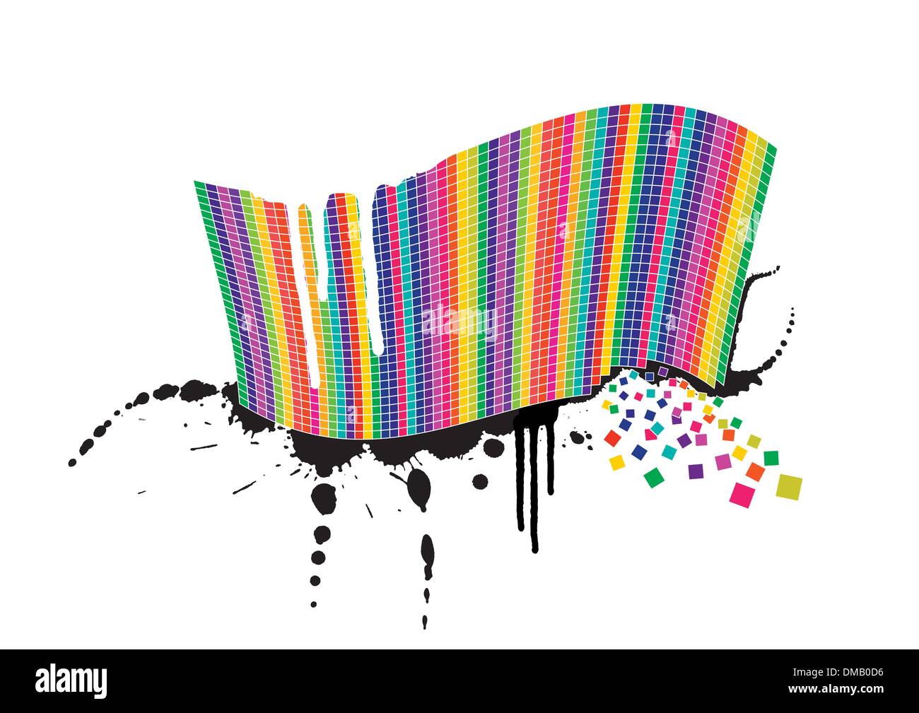 Regenbogen Welle voll von bunten Quadrate auf einer Tinte splatter design Stock Vektor