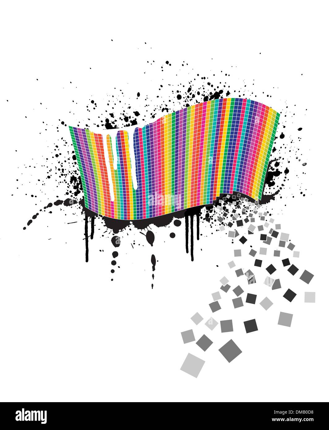 Regenbogen Welle voll von bunten Quadrate auf einer Tinte splatter design Stock Vektor