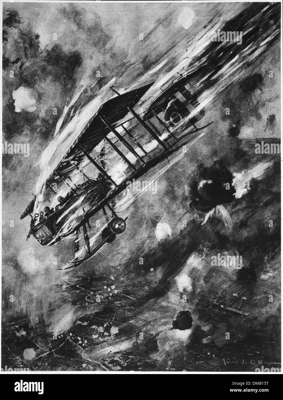 Luftkampf zwischen englischen und deutschen Bi-Planes, 1915 Stockfoto