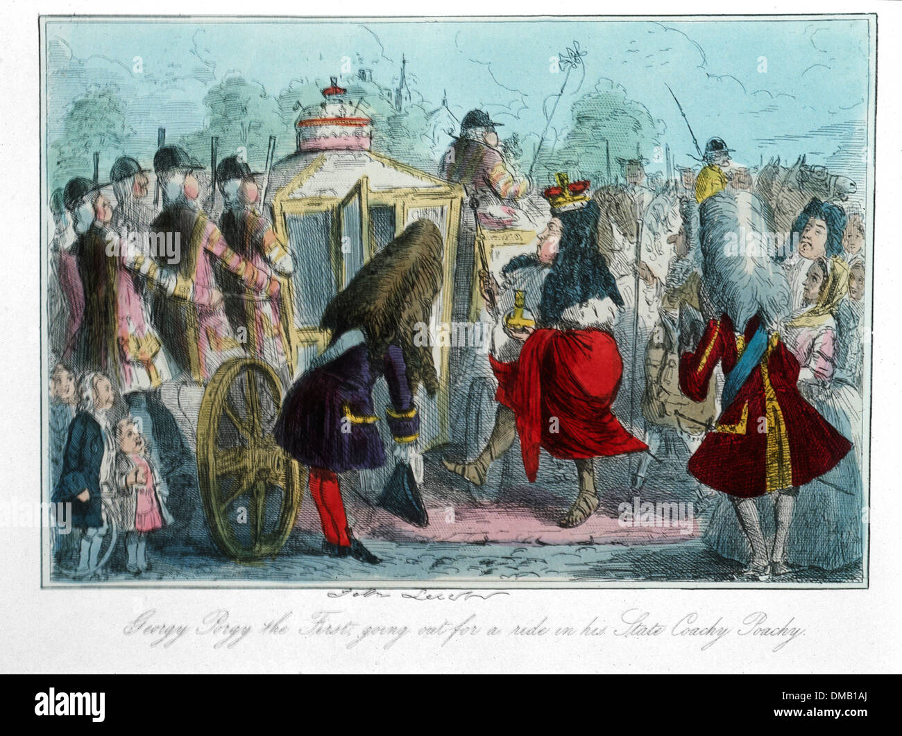 Georgy Porgy der ersten ausgehen für eine Fahrt in seinem Staat Coachy Poachy, Comic-Geschichte von England, Radierung von John Leech, 1850 Stockfoto