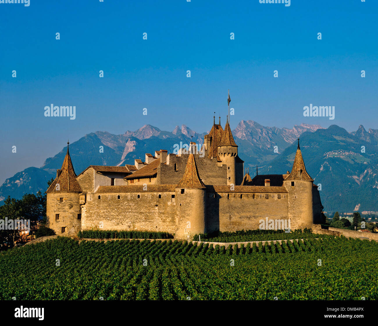 Das Schloss Chillon (Chateau de Chillon), Veytaux, Waadt, Schweiz Stockfoto