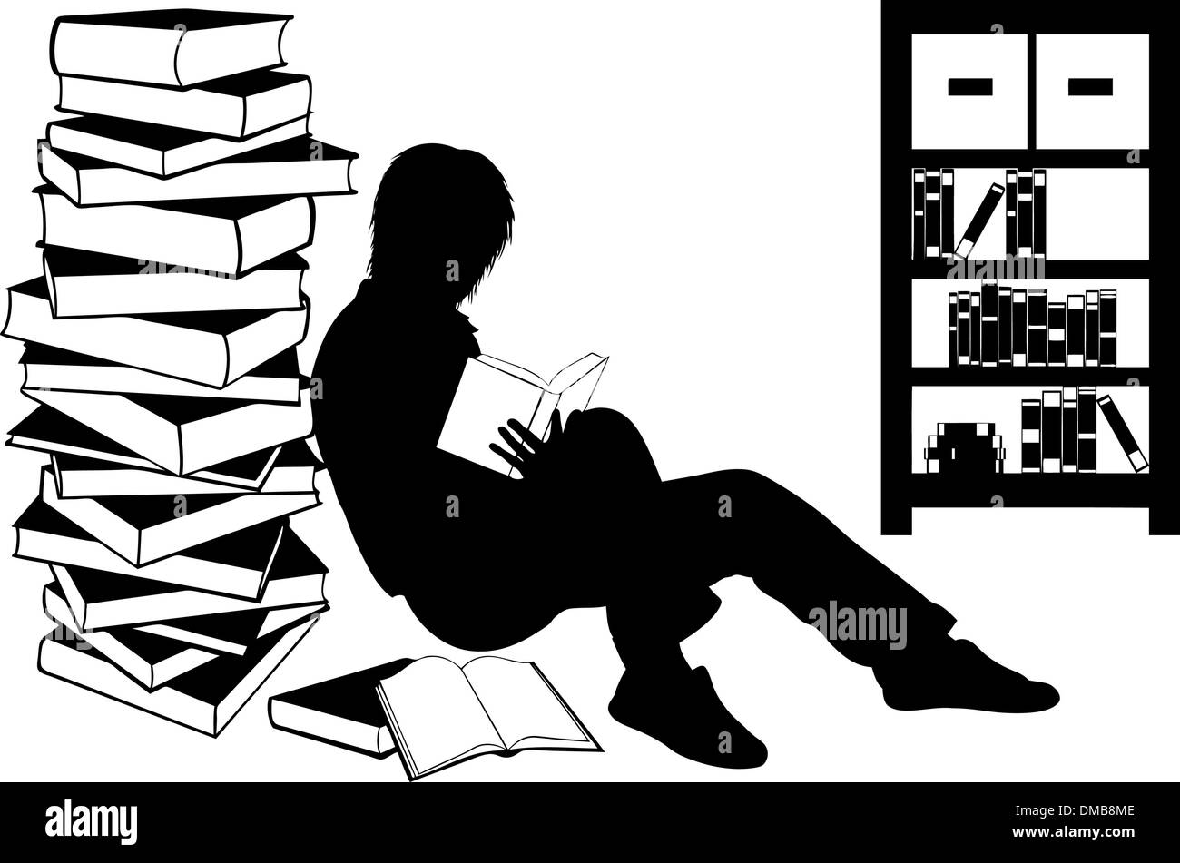 Silhouette eines Mädchens, ein Buch zu lesen Stock Vektor