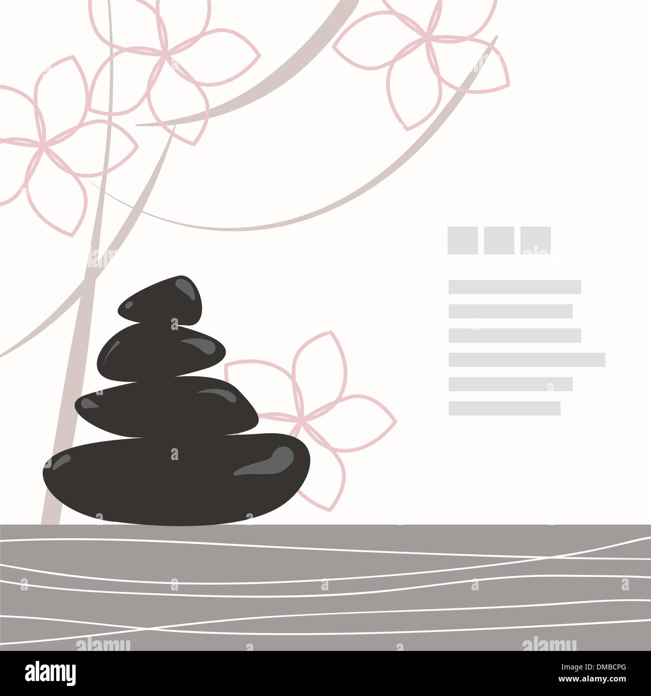 Spa-Hintergrund schwarz Kiesel mit Blumen geschmückt Stock Vektor