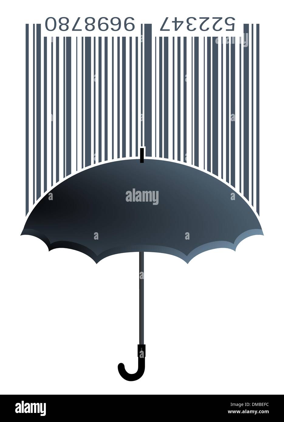 Barcode-Label mit Regenschirm Stock Vektor