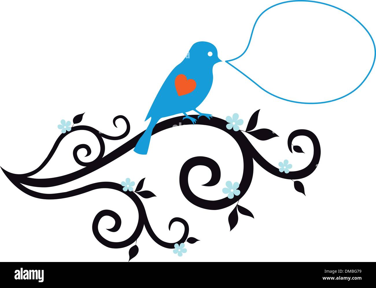 Blauer Vogel mit roten Herzen Stock Vektor