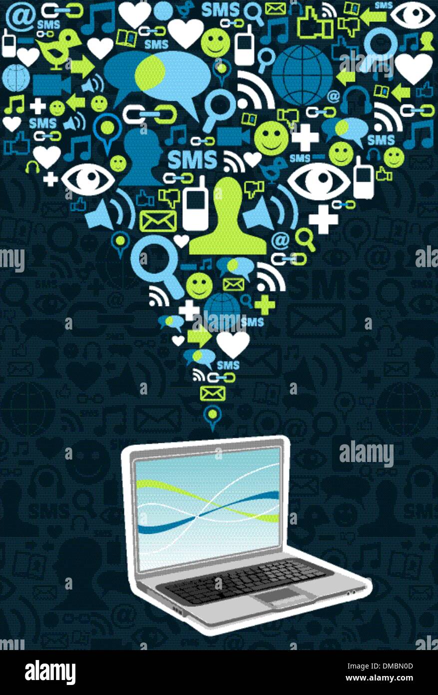 Computer mit sozialen Netzwerken verbunden Stock Vektor