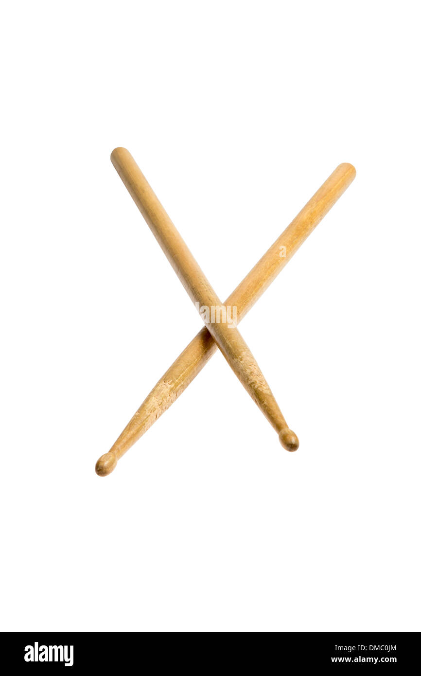 Gebrauchte Drumsticks isoliert auf weißem Hintergrund Stockfoto