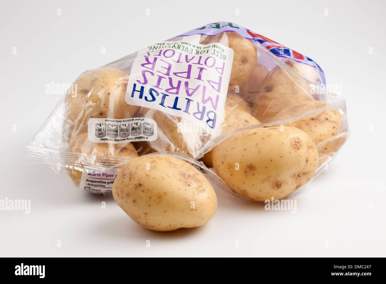 Beutel der Britischen Maris Piper Kartoffeln Stockfoto