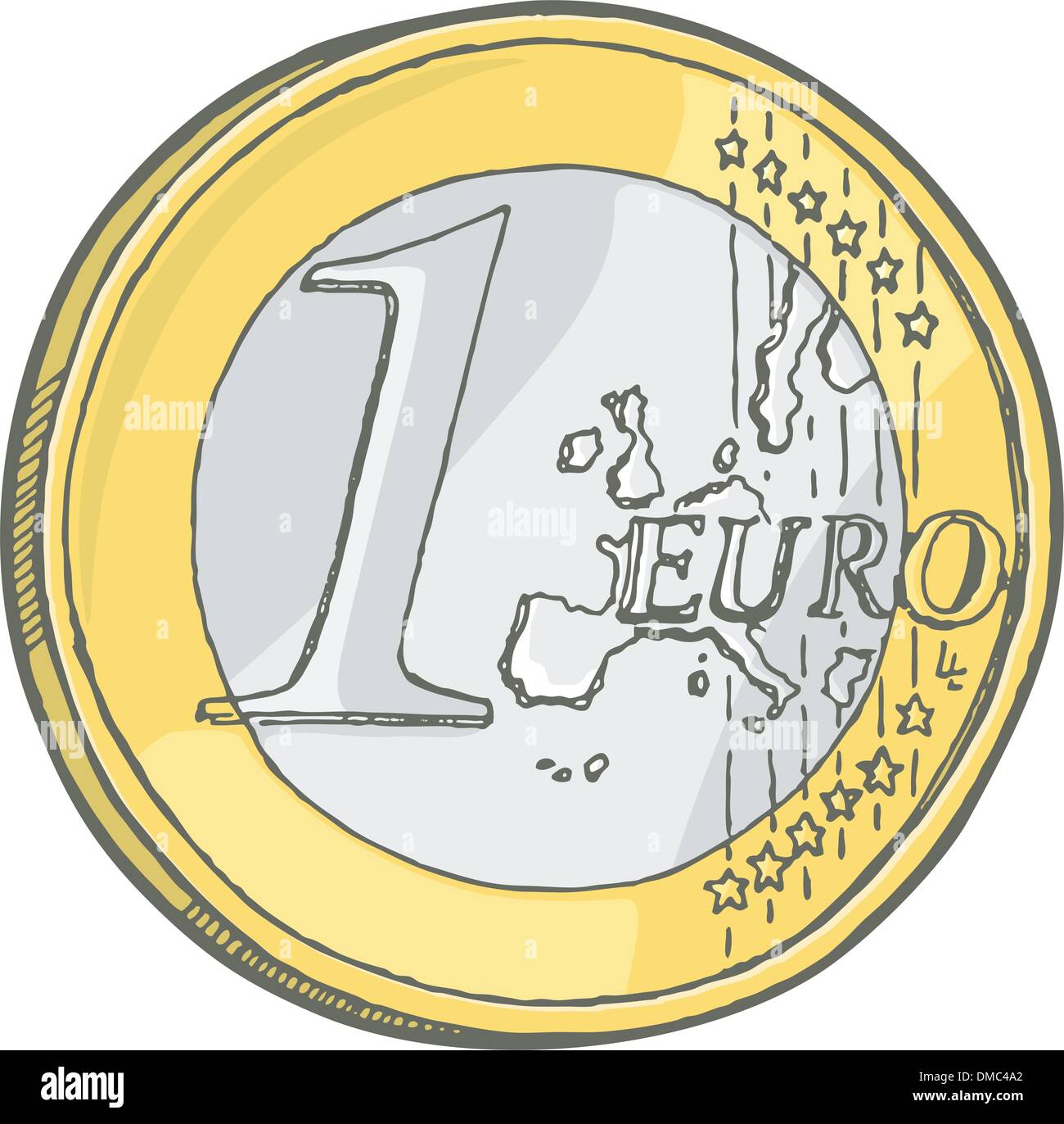 1 Euro Münze Skizze Stock Vektor