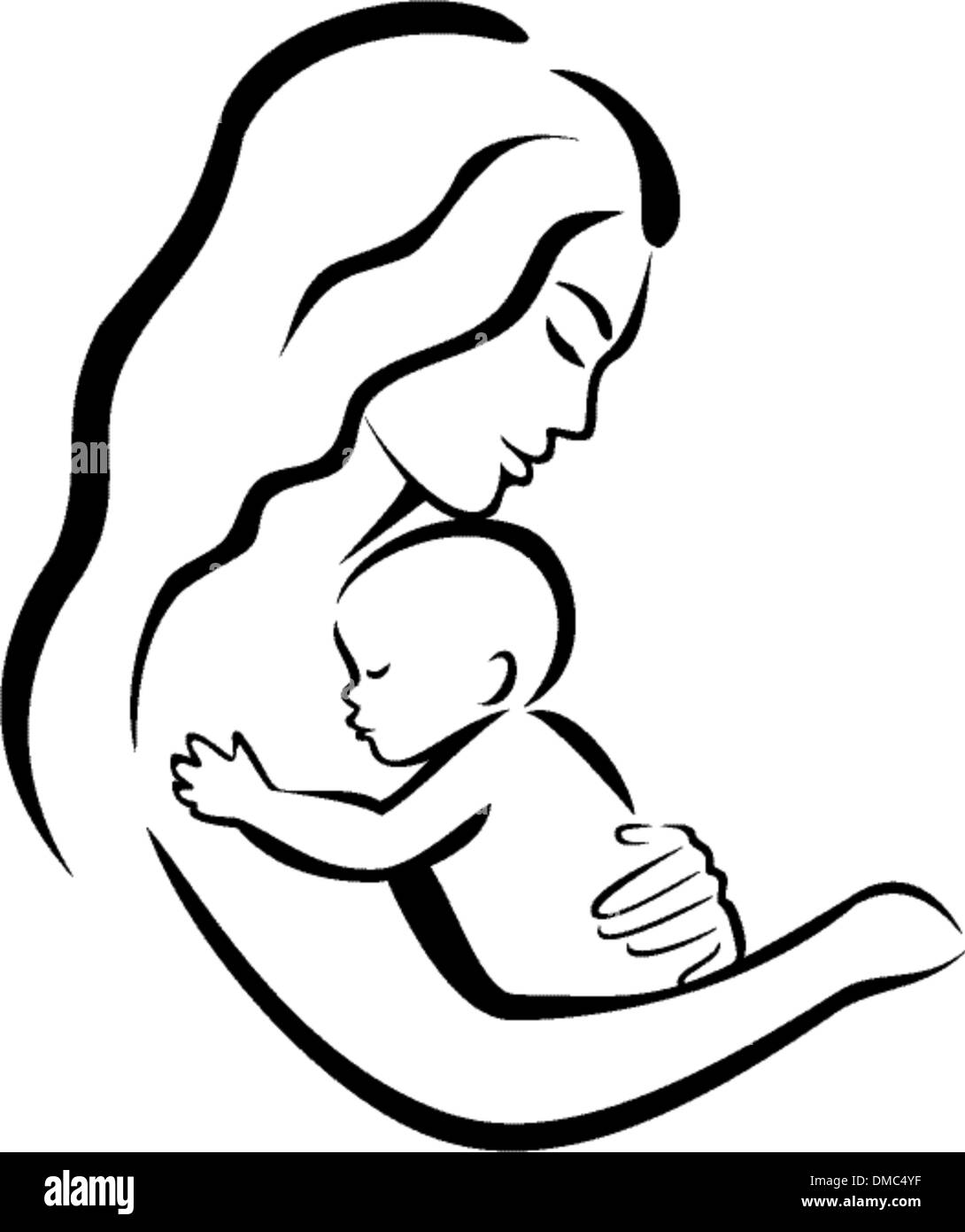 Mutter und ihr Baby-symbol Stock Vektor