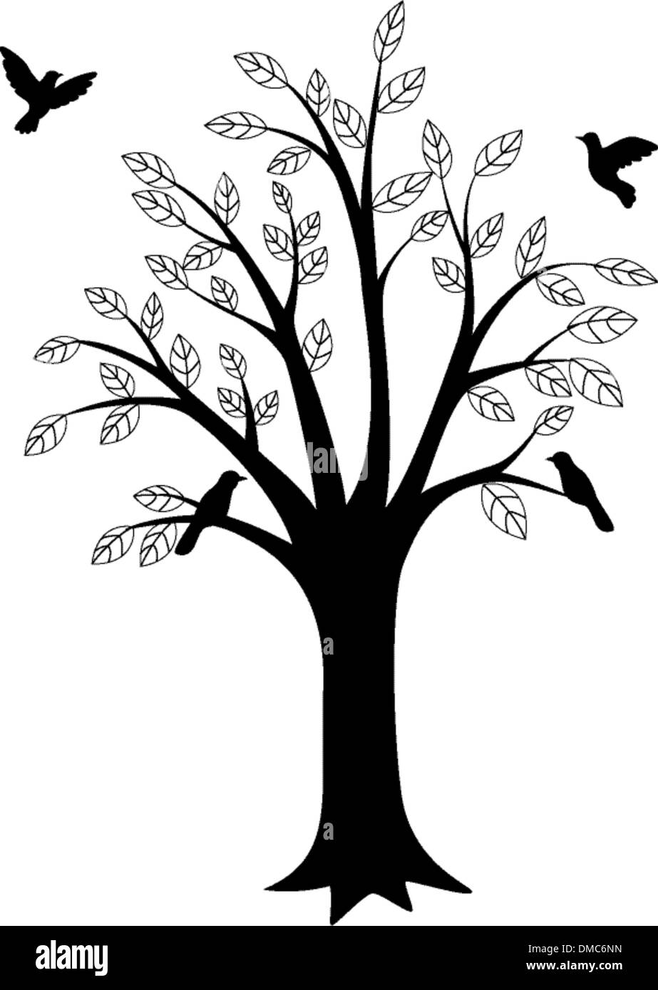 Baum-Silhouette und Vogel Stock Vektor