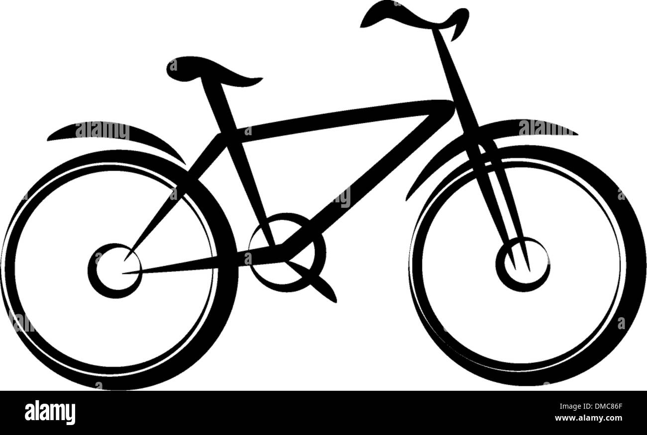 Mountainbike, Fahrrad Silhouette im schlichten schwarzen Linien Stock Vektor