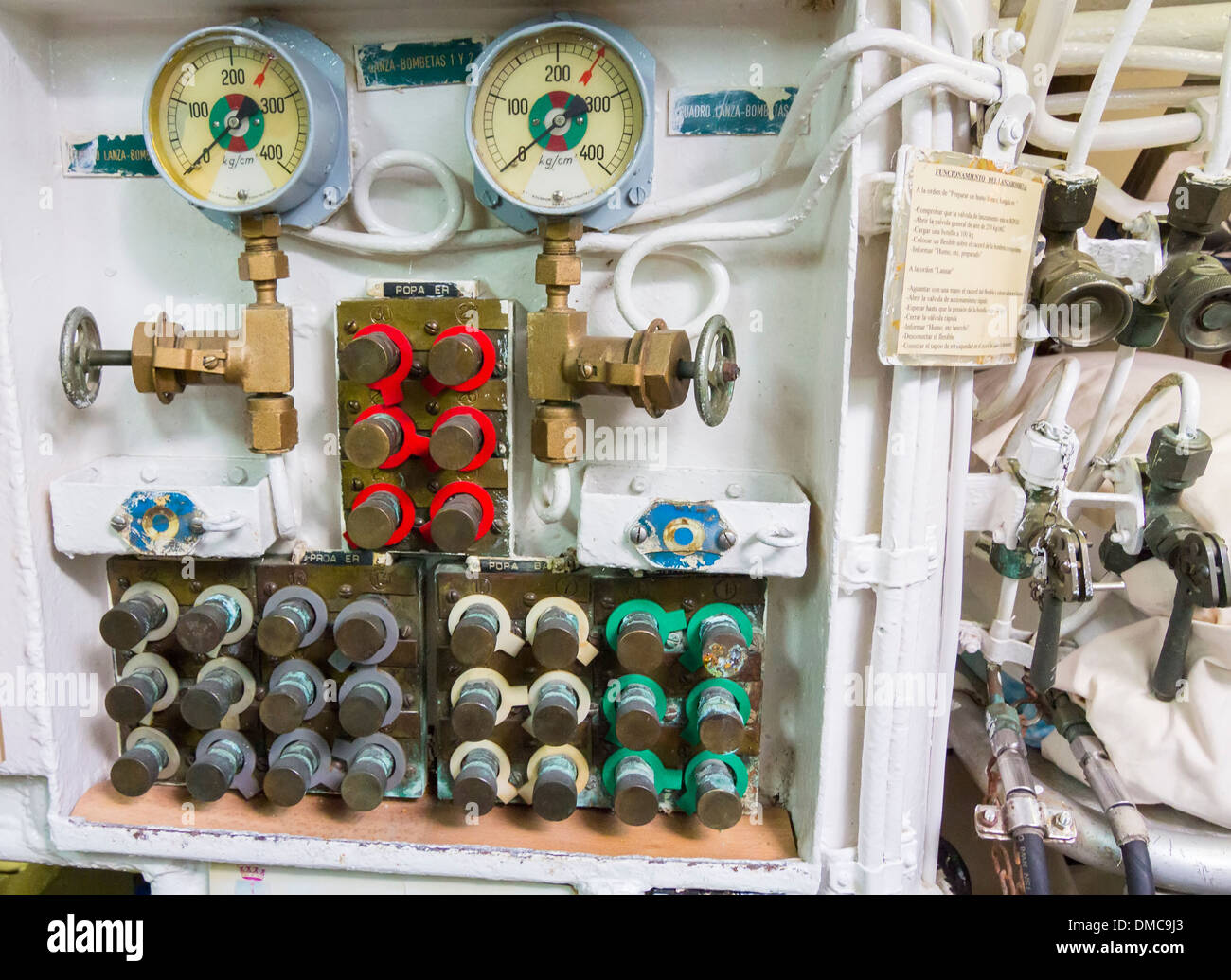 Anpassung und Kontrolle Platten aus einem alten u-Boot Stockfoto