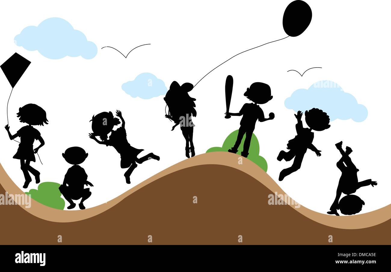 Silhouetten cartoon Kinder party Stock Vektor