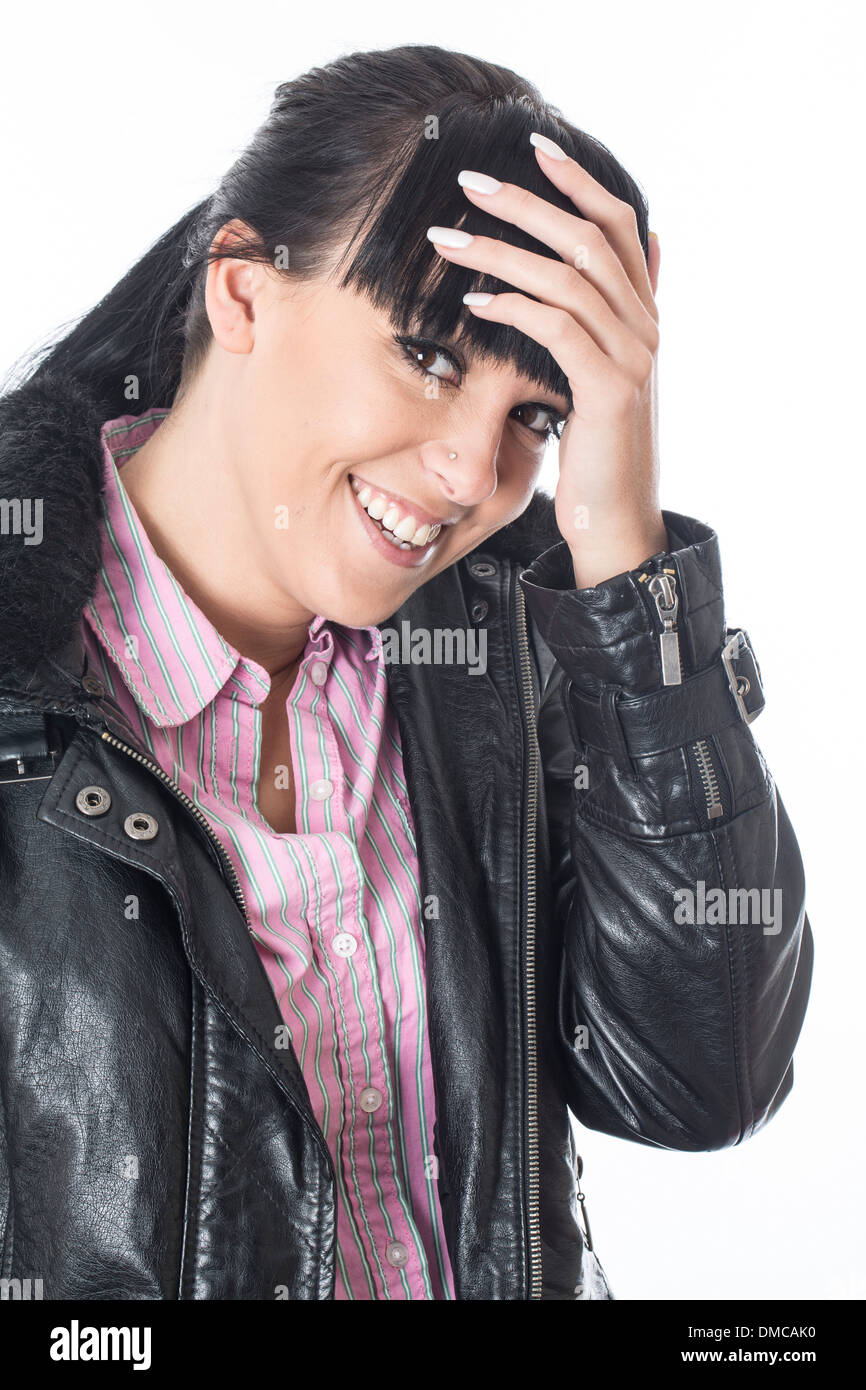 Schüchterne junge Frau peinlich Stockfoto