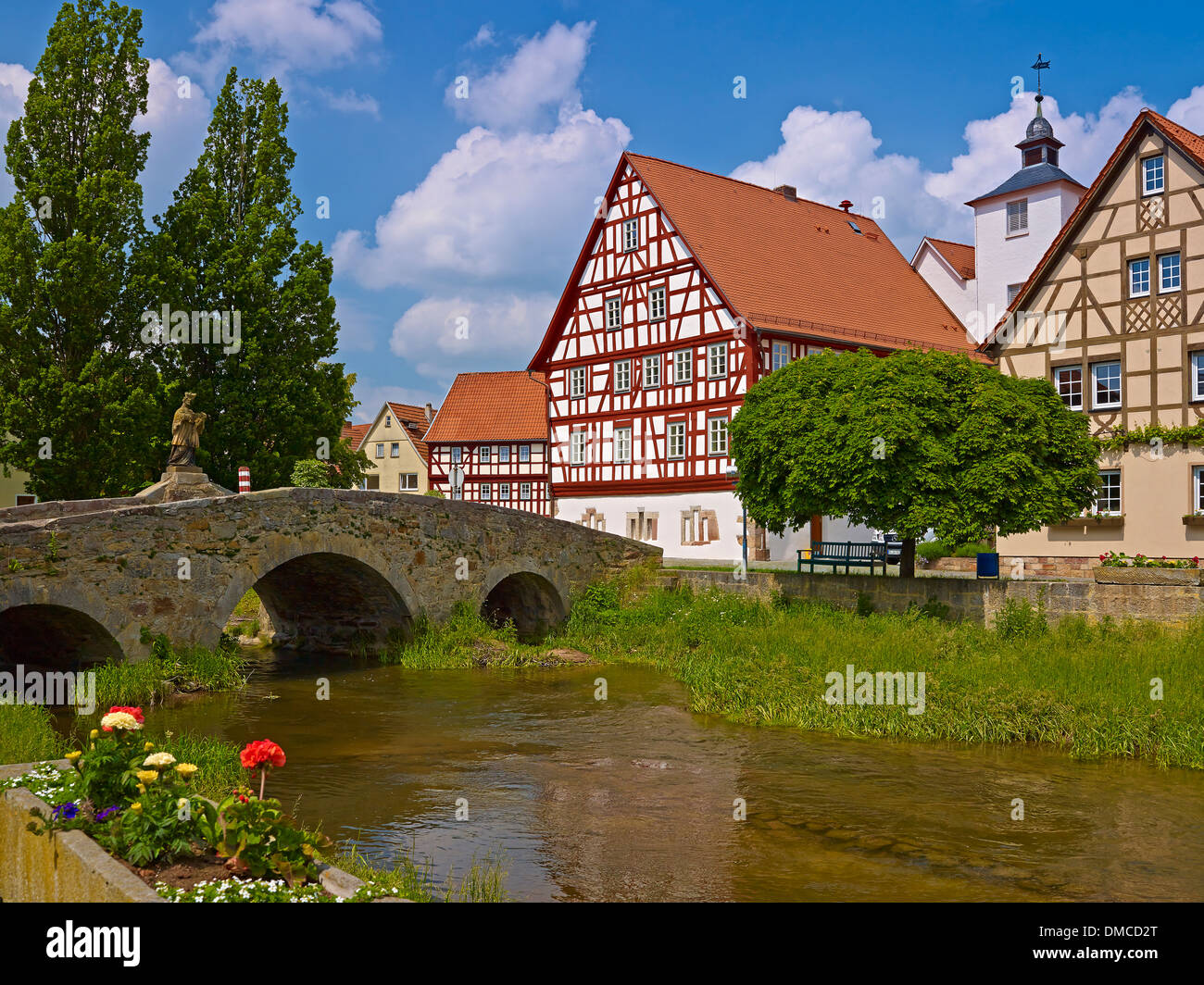 Nepomuk-Brücke in Nordheim Vor der Rhön, Rhoen Grabfeld Bezirk, untere Franken, Bayern, Deutschland Stockfoto