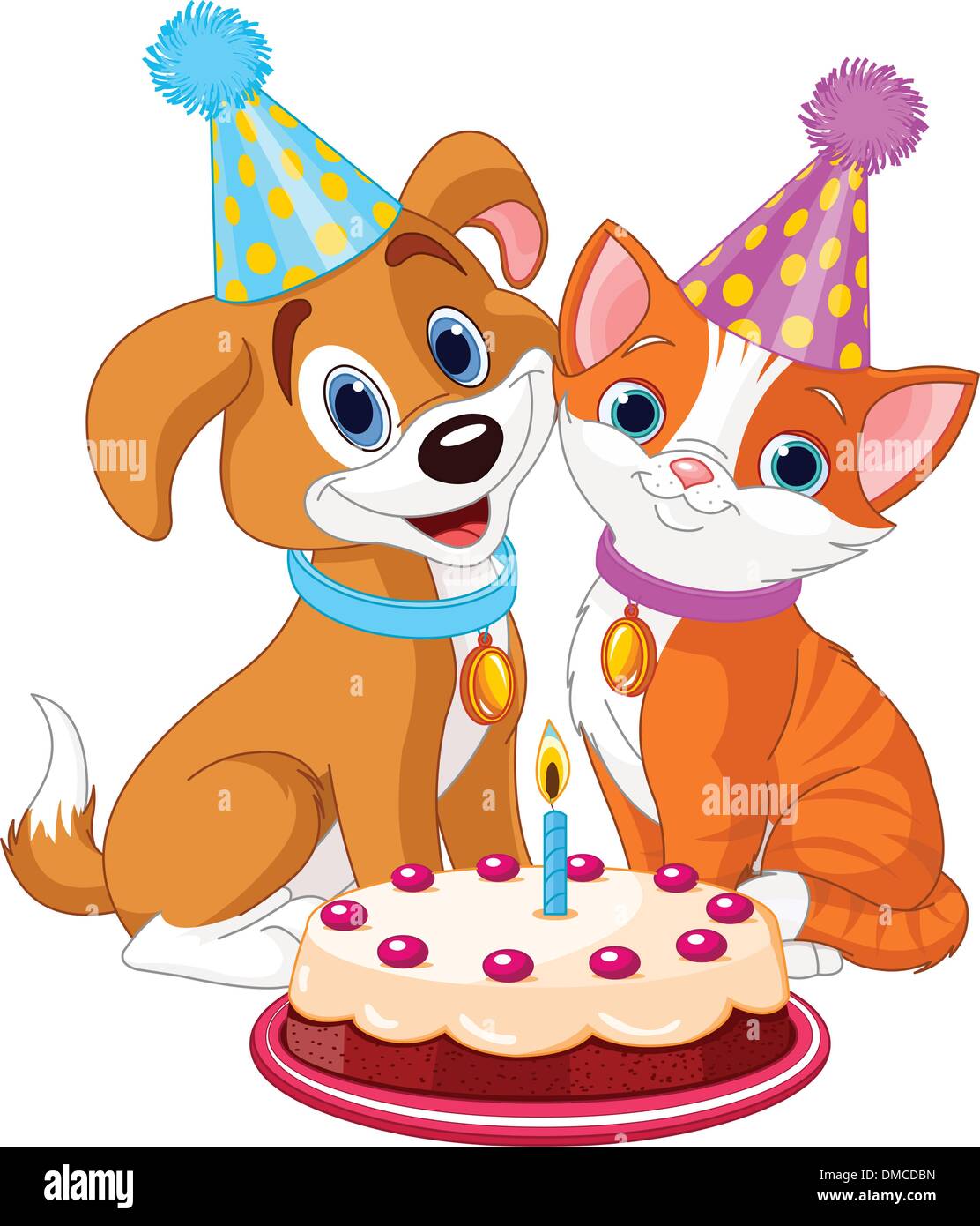 Katze und Hund zu feiern Stock Vektor