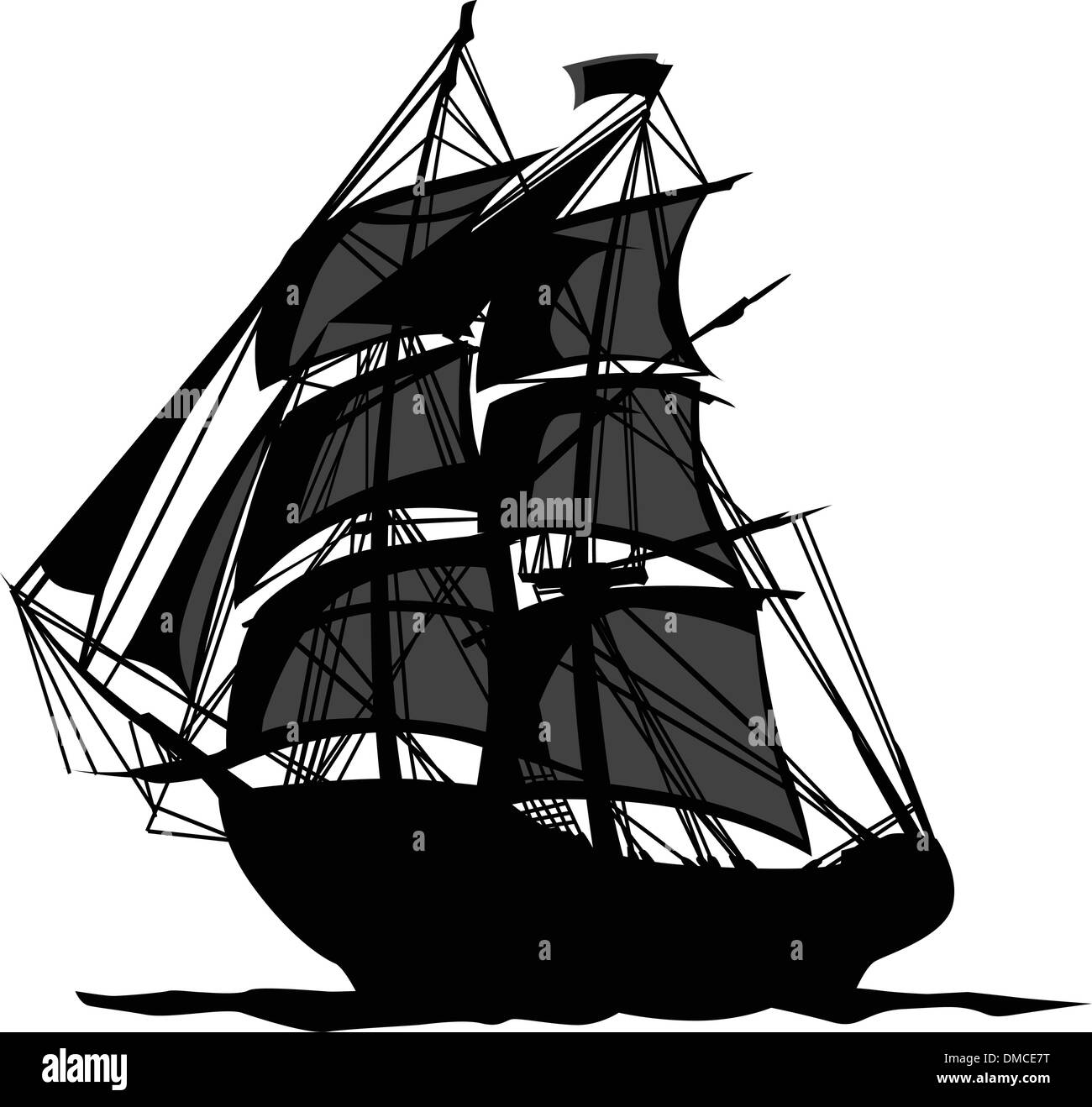 Piratenschiff mit Schatten in Segel-Grafik Vektor-Illustration Stock Vektor