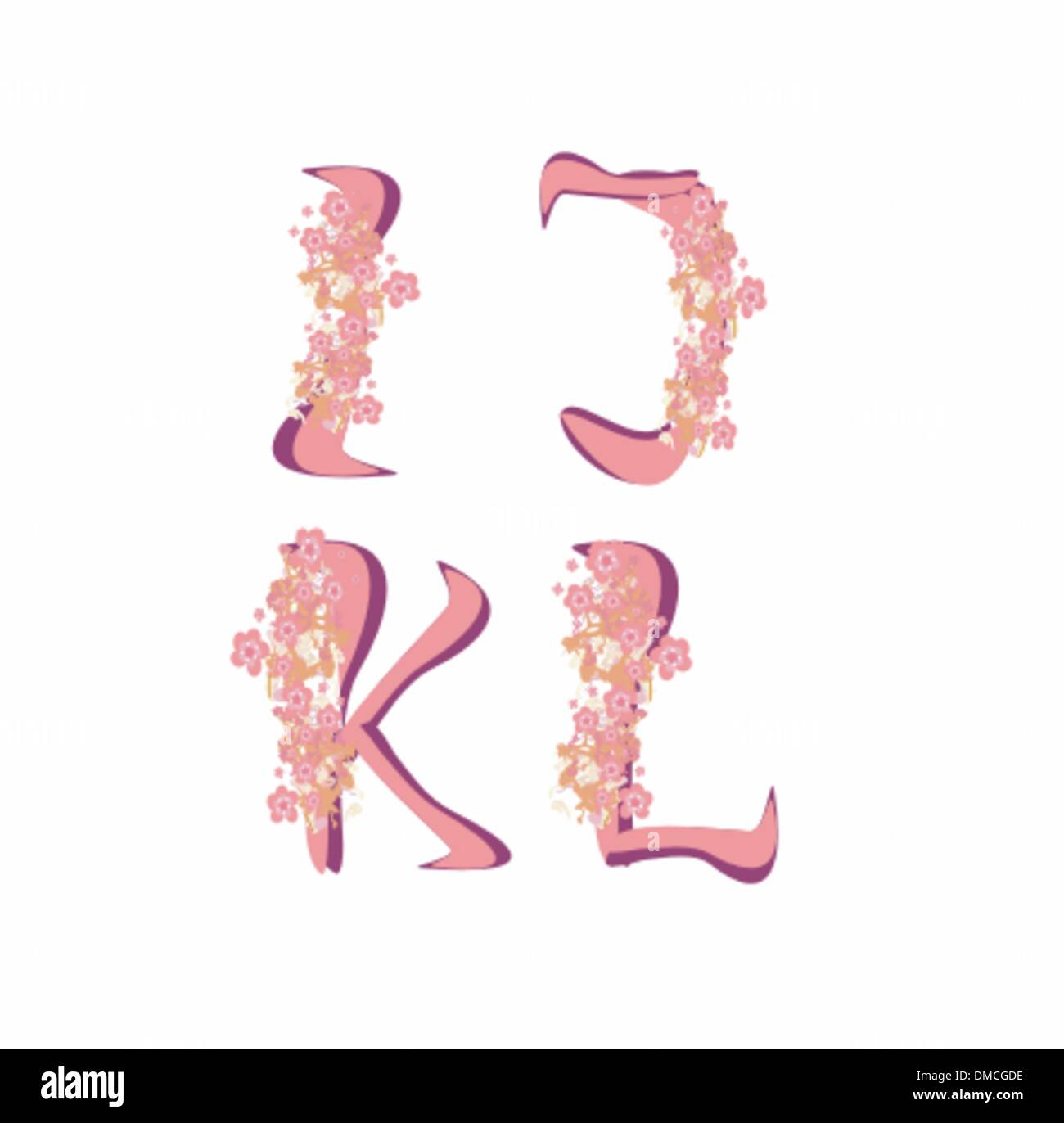Vektor-Frühling-Alphabet mit Blumen Buchstaben I, J, K, L Stock Vektor