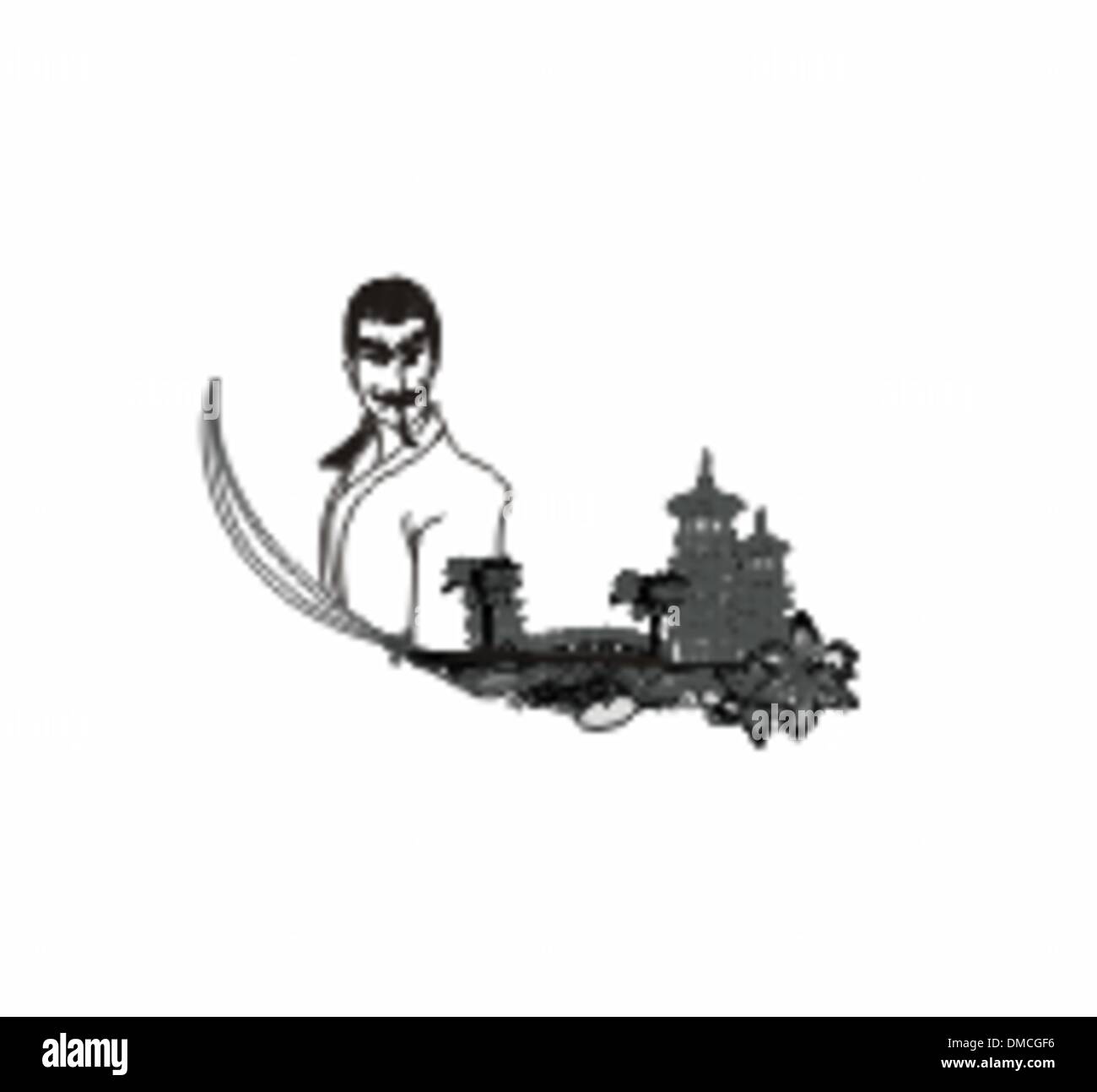 Samurai in asiatischen Landschaft - Doodle-Vektor-illustration Stock Vektor