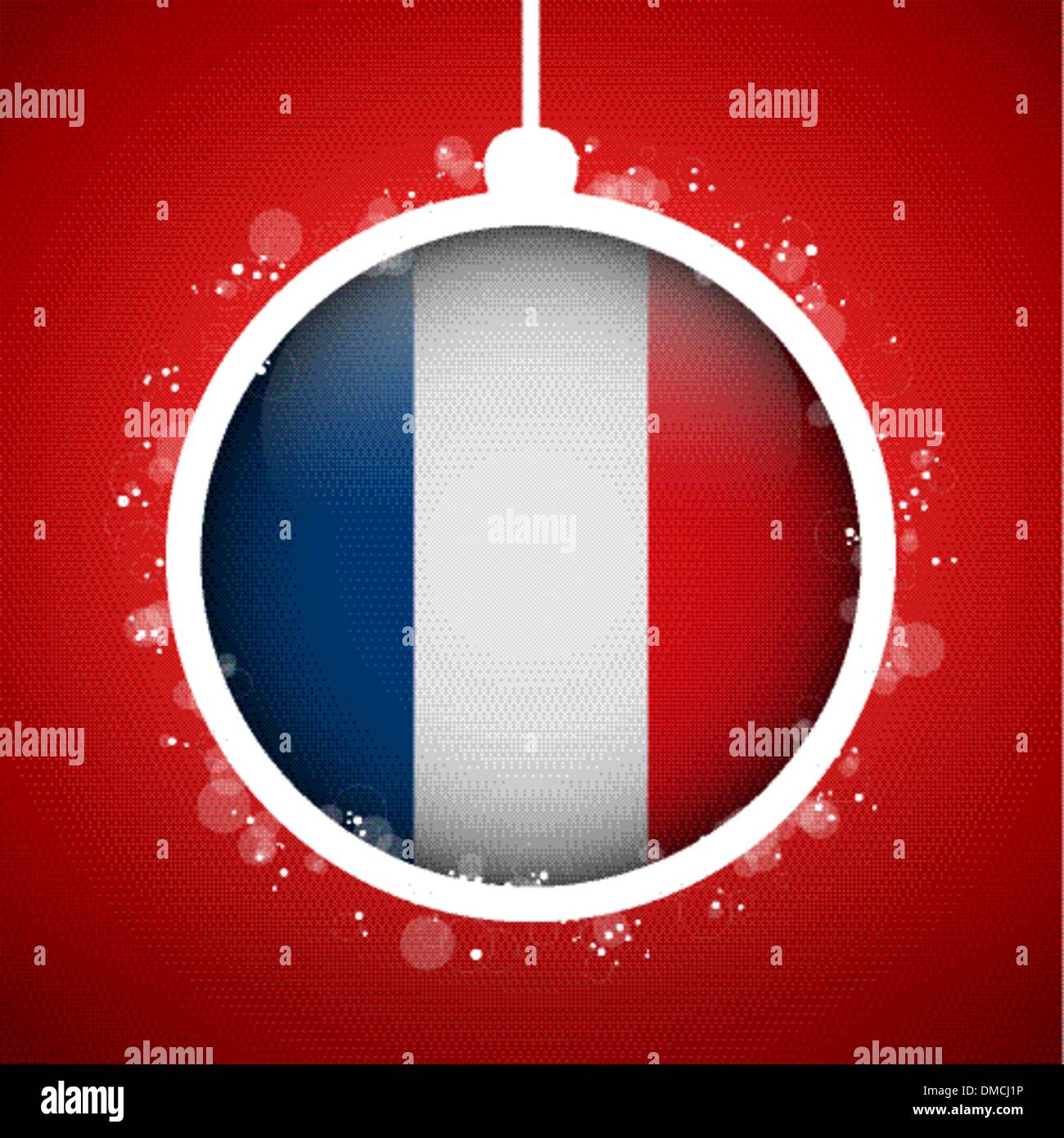 Frohe Weihnachten rote Kugel mit Flagge Frankreich Stock Vektor