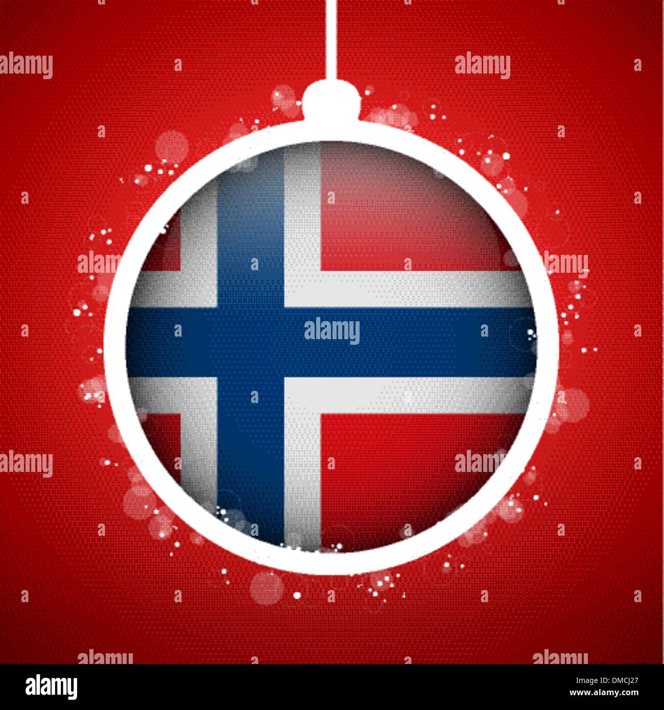 Frohe Weihnachten rot Ball mit Flagge Norwegen Stock Vektor