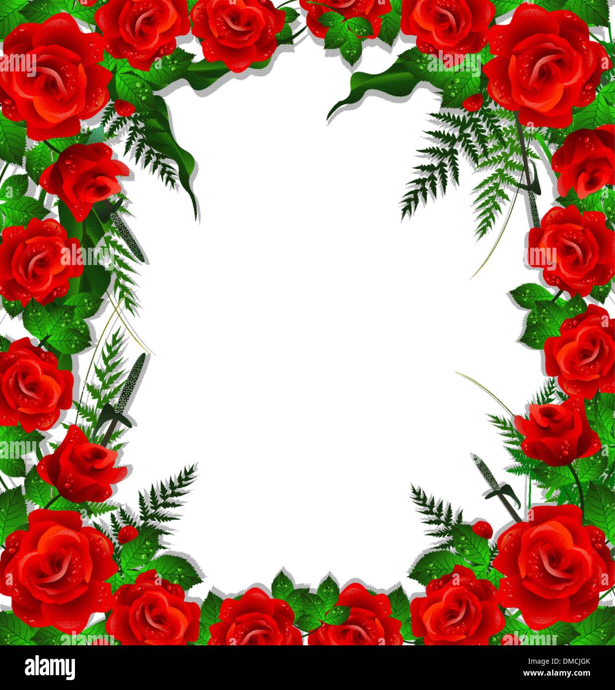 rote Rosen mit Blätter-Hintergrund Stock Vektor