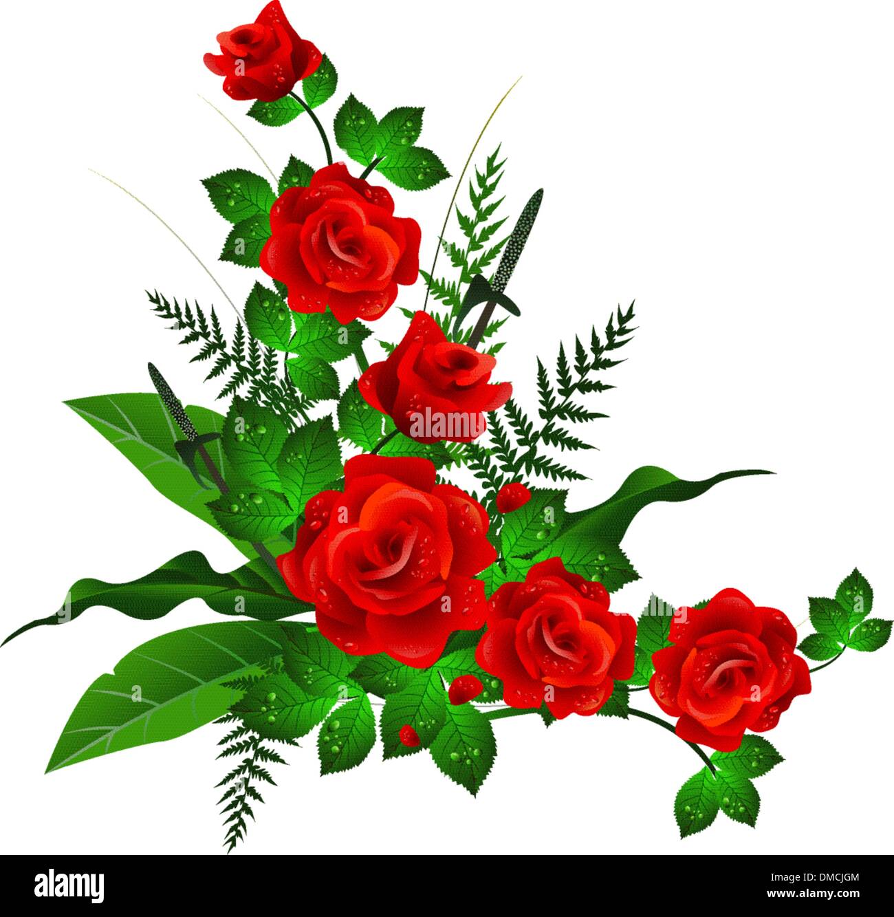 rote Rosen mit Blätter-Hintergrund Stock Vektor