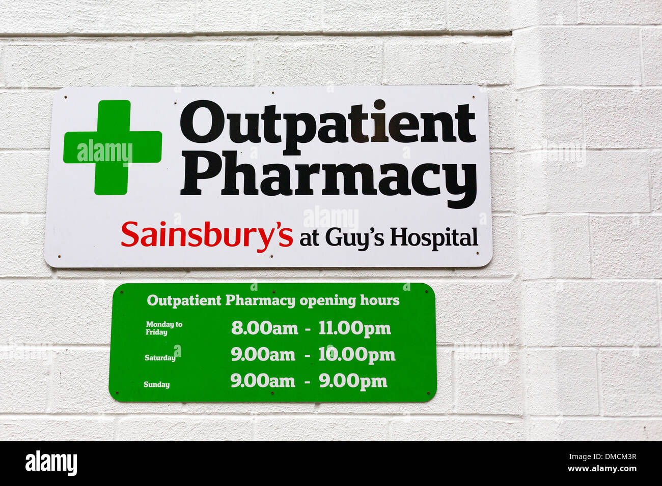 Melden Sie sich für ambulante Apotheke am Guy's Hospital in London. Stockfoto
