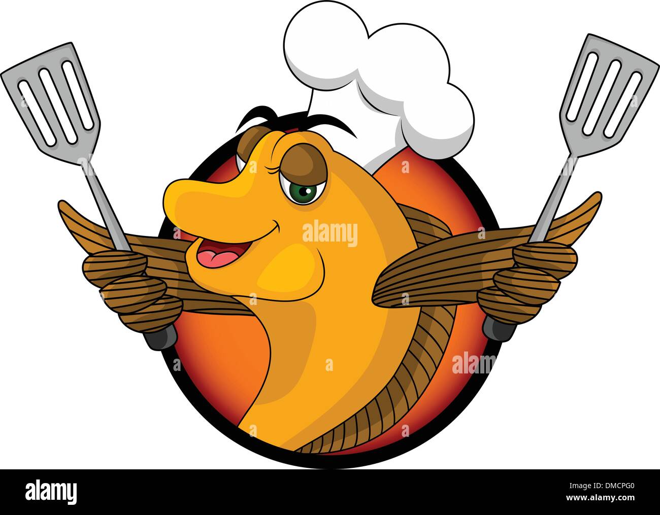 lustige gelbe Fisch Koch cartoon Stock-Vektorgrafik - Alamy