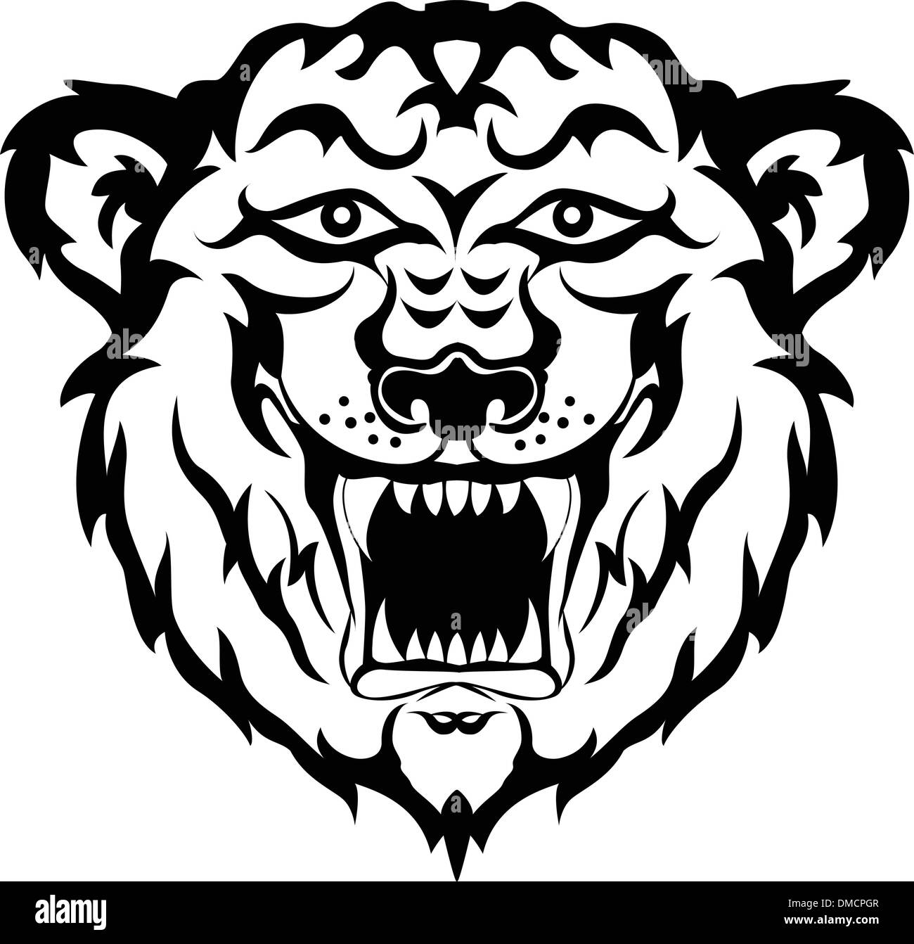Tiger Kopf schwarz / weiß Tattoo tribal Stock Vektor