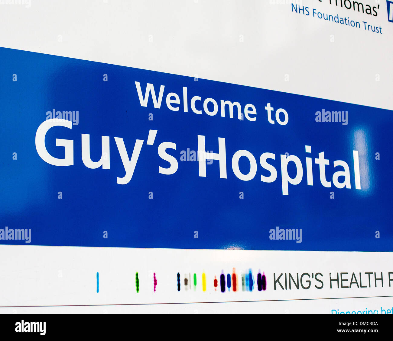 "Welcome to Guy's Hospital" zu unterzeichnen Stockfoto