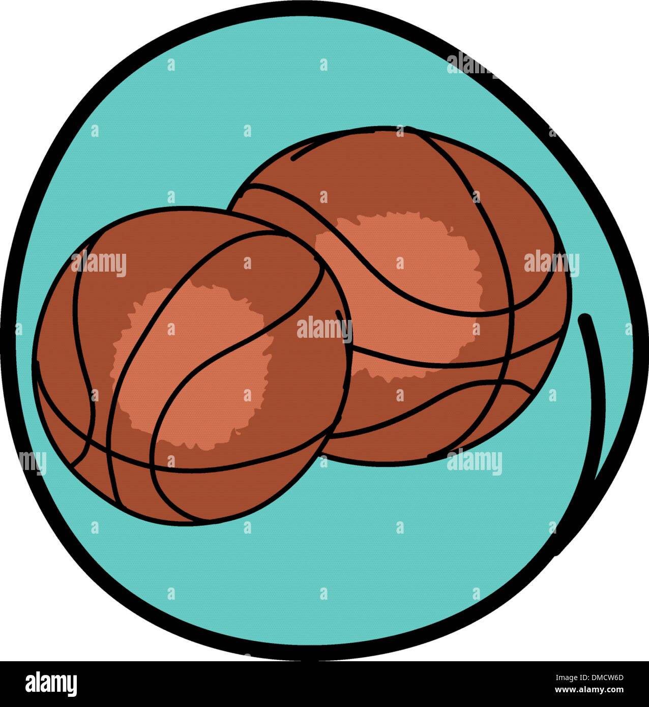 Zwei braune Basketbälle auf blauen runden Hintergrund Stock Vektor