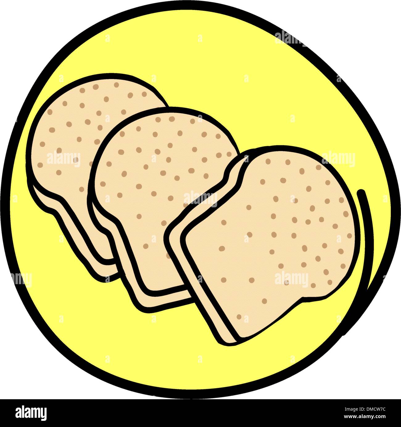 Drei Scheiben Brot auf runden gelben Hintergrund Stock Vektor