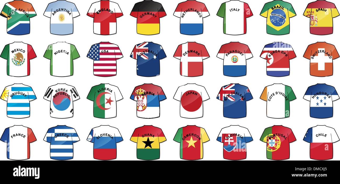 Uniformen der nationalen Flaggen, die Teilnahme an der WM mit Glanz Stock Vektor
